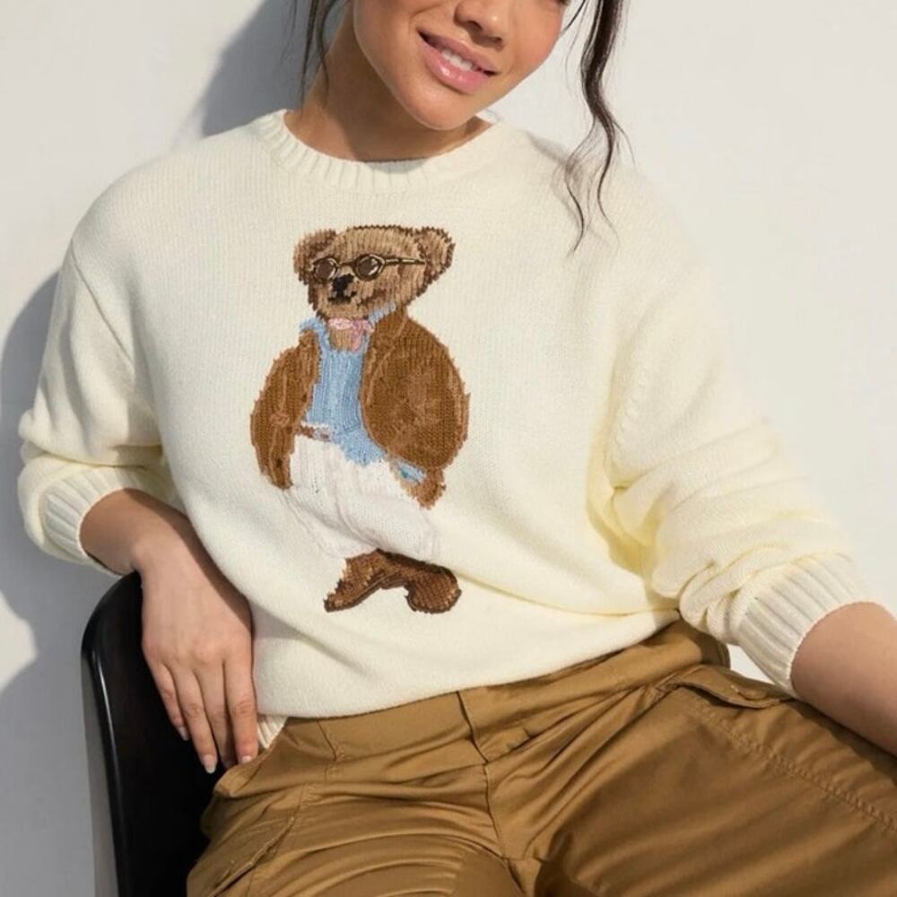 Polo Ralph Lauren Bear Long Sleeve Crew Neck Sweater Size XL